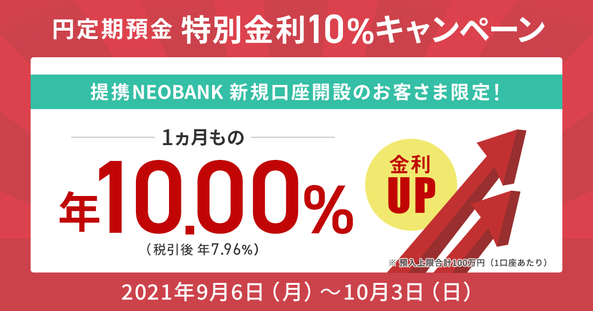 円定期預金 特別金利10 キャンペーン Neobank 住信sbiネット銀行