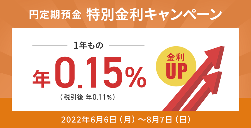 円定期預金 特別金利キャンペーン 1年もの 年0.15%金利アップ(税引後 年0.11%)