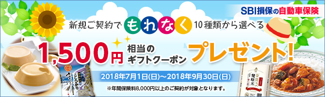 【自動車保険】SBI損保の自動車保険ご契約で10種類から選べる1,500円相当のギフトクーポンをプレゼント！