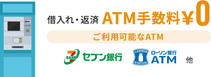 借入れ・返済ATM手数料￥0 ご利用可能なATM セブン銀行 ローソン銀行ATM 他