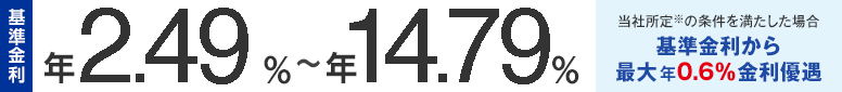 基準金利 年2.49%から14.79% 当社所定※の条件を満たした場合基準金利から最大年0.6％金利優遇