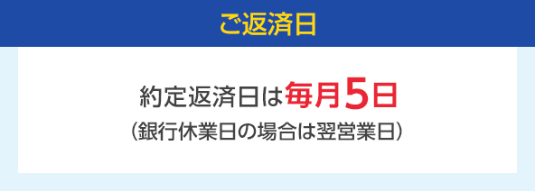 ご返済日 約定返済日は毎月5日（銀行休業日の場合は翌営業日）